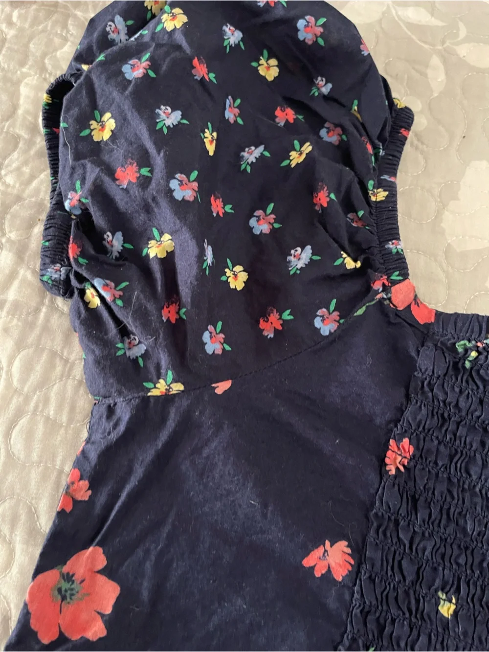 GAP Navy Floral Smocked Waist Top